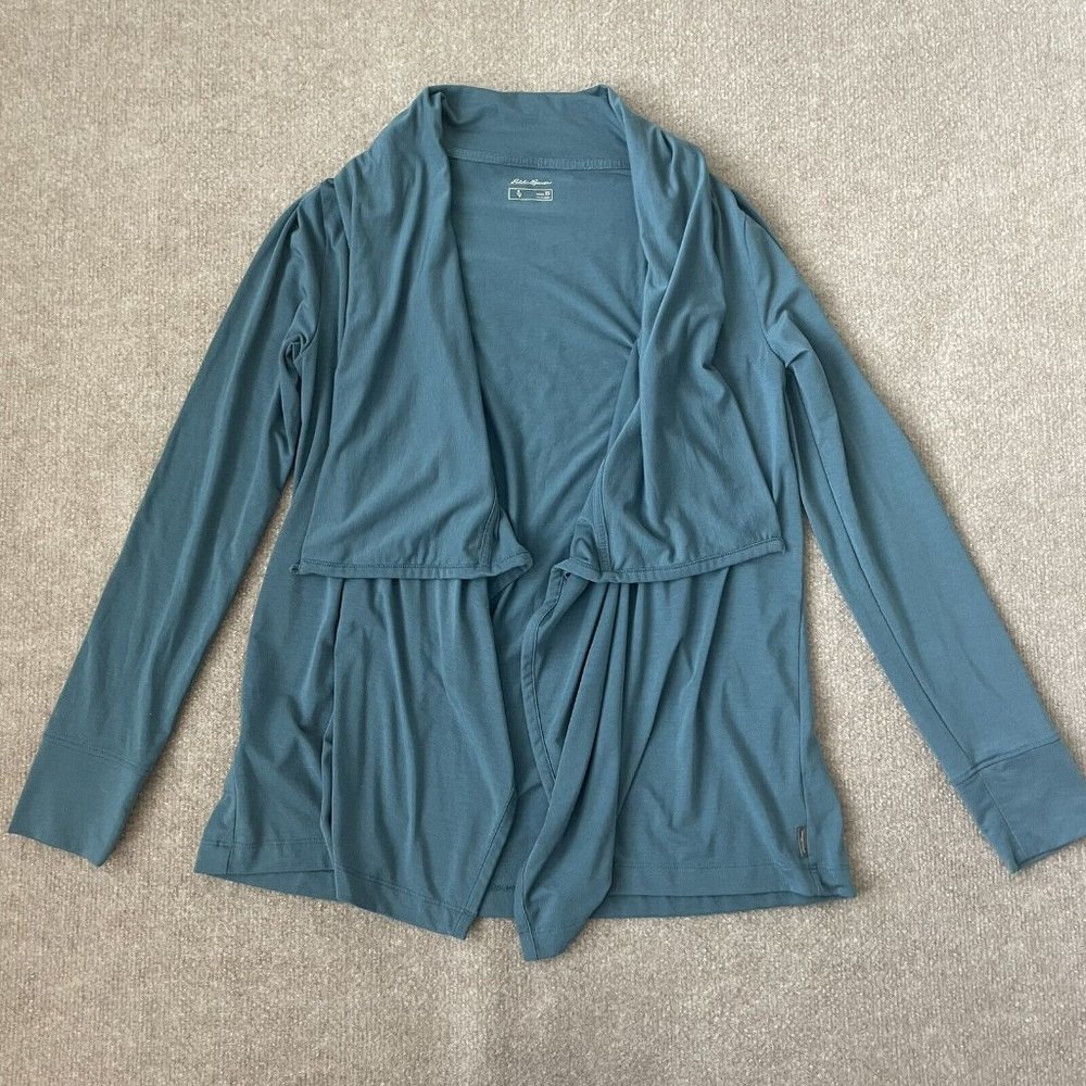 Eddie Bauer Cardigan Womens XS Blue T-Shirt Material Casual Lightweight Layer
